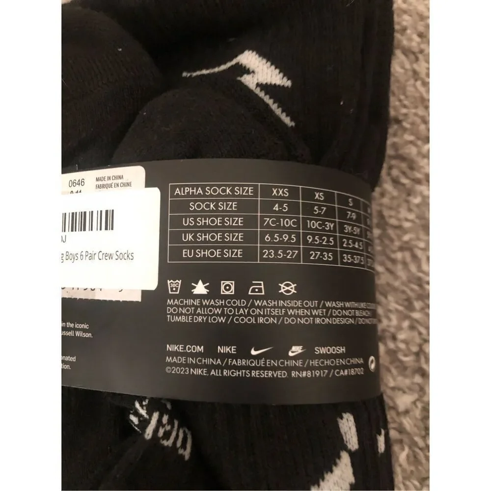 Nike x 3Brand Crew Socks 6 Pack Kids Size Medium shoe size 5Y-7Y